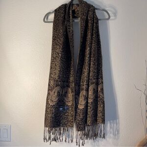 Ashma Pashmina Wool Silk Wrap Scarf Or Lightweight Blanket Shawl Black Tan